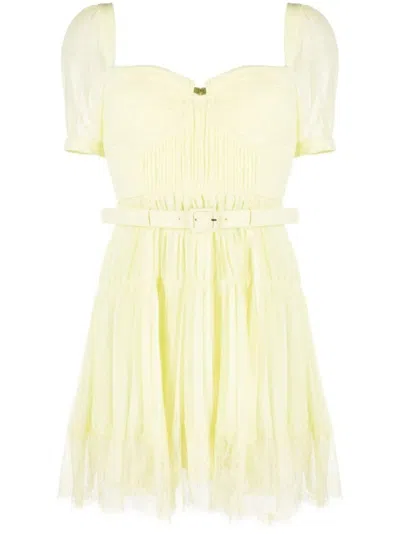 Self-portrait Chiffon Lace Detail Mini Dress In Yellow
