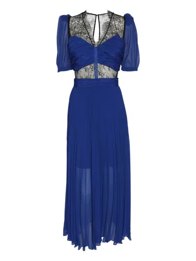 Pre-owned Self-portrait Chiffon Lace Midi Dress In Blue