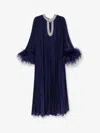 Self-portrait Chiffon Long Dress With Ostrich Feathers In Blue