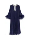 Self-portrait Embellished Feather-trimmed Chiffon Midi Dress In Blue