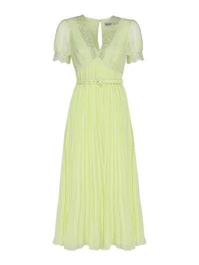 SELF-PORTRAIT CHIFFON MIDI DRESS WITH LACE DETAIL