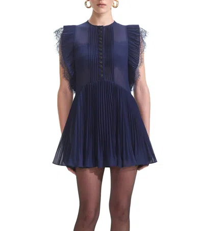 Self-portrait Chiffon Ruffle Mini Dress In Navy