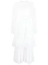 Self-portrait Tiered Lace-trimmed Embroidered Tulle And Pleated Chiffon Midi Dress In White