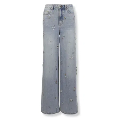 Self-portrait Classic Blue Jeans With Denim Texture In Gray