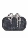 Self-portrait Knitted Clutch With Silver-tone Crystal Bow In Blue