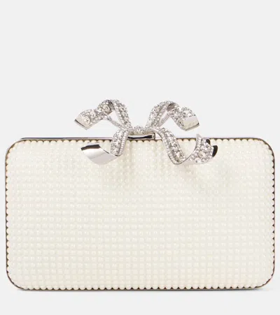 Self-portrait Clutch Bow Mit Zierperlen Und Kristallen In Weiss