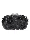 Self-portrait Crystal-embellished Floral Satin Clutch In Black