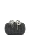 Self-portrait Knitted Clutch With Silver-tone Crystal Bow In Blue