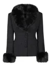Self-portrait Fur-trimmed Tweed Jacket In Black