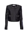 Self-portrait Taffeta Embellished Trim Jacket In Black