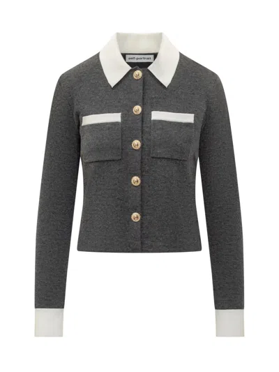 Self-portrait Collar Cardigan In Gray