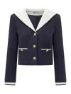 Self-portrait Belted Waist Short Jacket With Stripe Trim