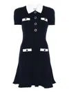 Self-portrait Collared Button-detail Mini Dress In Blue