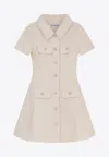 Self-portrait Structured Beige Dress With Classic Collar And Flap Pockets