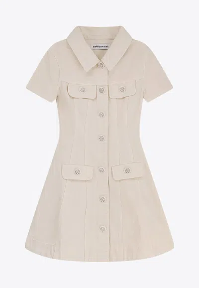SELF-PORTRAIT COLLARED DENIM MINI DRESS