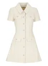 Self-portrait Structured Beige Dress With Classic Collar And Flap Pockets