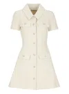 Self-portrait Structured Beige Dress With Classic Collar And Flap Pockets