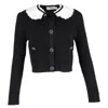 Self-portrait Collared Metallic-weave Cardigan In Black Cotton In Black