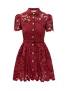 Self-portrait Womens Embroidered Collared Lace Mini Dress Burgundy In Red