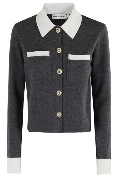 SELF-PORTRAIT SELF-PORTRAIT CONTRAST COLLAR CARDIGAN