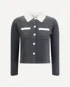 Self-portrait Wool Blend Cardigan With Contrasting Collar In Blue