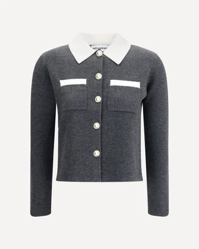 SELF-PORTRAIT CONTRAST COLLAR CARDIGAN