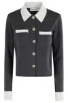 Self-portrait Self Portrait Women Wool Blend Cardigan With Contrasting Collar In Gray