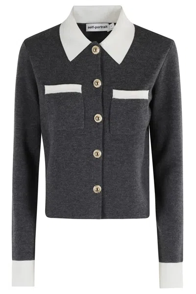 SELF-PORTRAIT CONTRAST COLLAR CARDIGAN