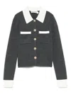 Self-portrait Contrast Collar Wool Blend Cardigan In Gray