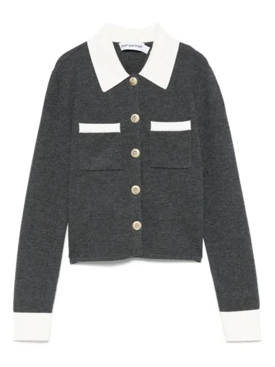 SELF-PORTRAIT SELF-PORTRAIT CONTRAST COLLAR CARDIGAN