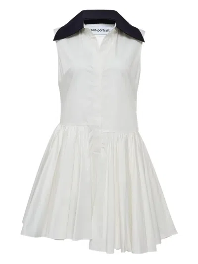 Self-portrait Contrast-collar Flared Dress In White