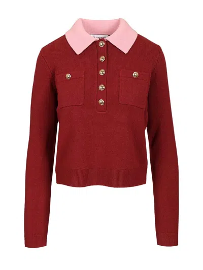 Self-portrait Contrast Collar Jumper Knitwear Bordeaux In Red