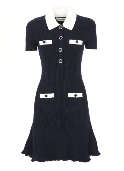 SELF-PORTRAIT CONTRAST COLLAR KNIT MINI DRESS