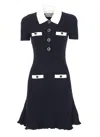 Self-portrait Flared Hem Dress Ribbed Texture In Blue
