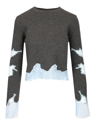 Self-portrait Contrast Lace Knit Sweater Knitwear Grey