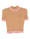 Self-portrait Contrast Stripe Knit Top In Brown