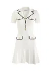 Self-portrait White Mini Dress With Notched Collar And Contrasting Trim In Viscose Blend Stretch Woman In White