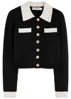 Self-portrait Contrast-trim Waffle-knit Cardigan In Black