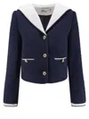Self-portrait Self Portrait 'navy Boucle Contrast Collar' Blazer In Multi