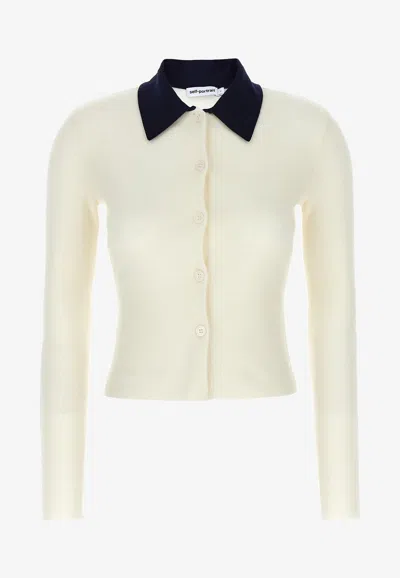SELF-PORTRAIT CONTRASTING-COLLAR WOOL CARDIGAN