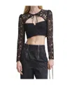 Self-portrait Self Portrait Women Top 'black Lace Tie Neck Crop' In Black