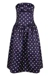 Self-portrait Strapless Pleated Polka-dot Satin Midi Dress
