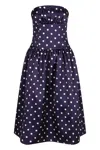 Self-portrait Strapless Pleated Polka-dot Satin Midi Dress