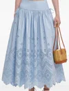 Self-portrait Broderie Anglaise Cotton Midi Skirt In Blue