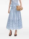 Self-portrait Broderie Anglaise Cotton Midi Skirt In Blue