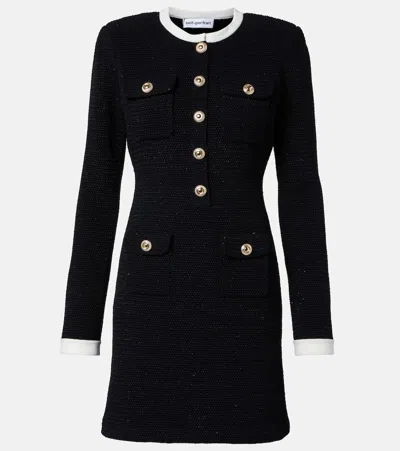Self-portrait Cotton And Wool-blend Minidress In Black