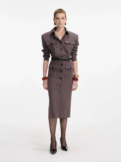 Self-portrait Cotton Belted Midi Dress In Brown