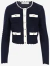 Self-portrait Crochet Knitted Cardigan With Contrasting Profiles In Blue