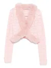 Self-portrait Faux Fur-trimmed Open-knit Cardigan In Pink