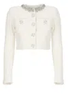 Self-portrait Cropped Knit Cardigan Jewel Buttons In White
